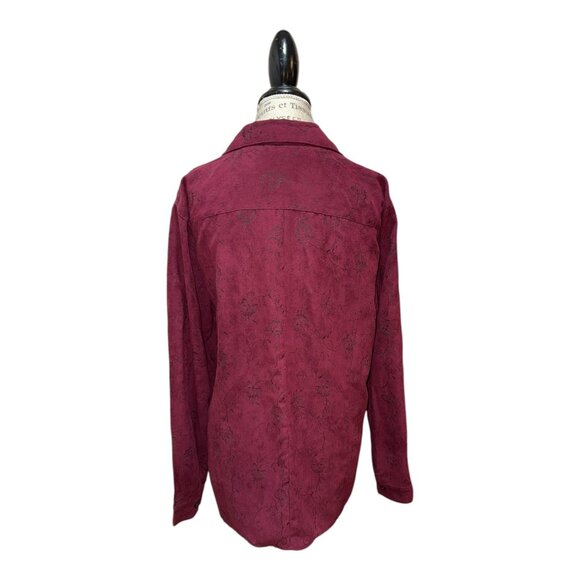 Sag Harbor Burgundy Floral Embroidered Faux Suede Button Up Top Women's XL - Picture 3 of 8